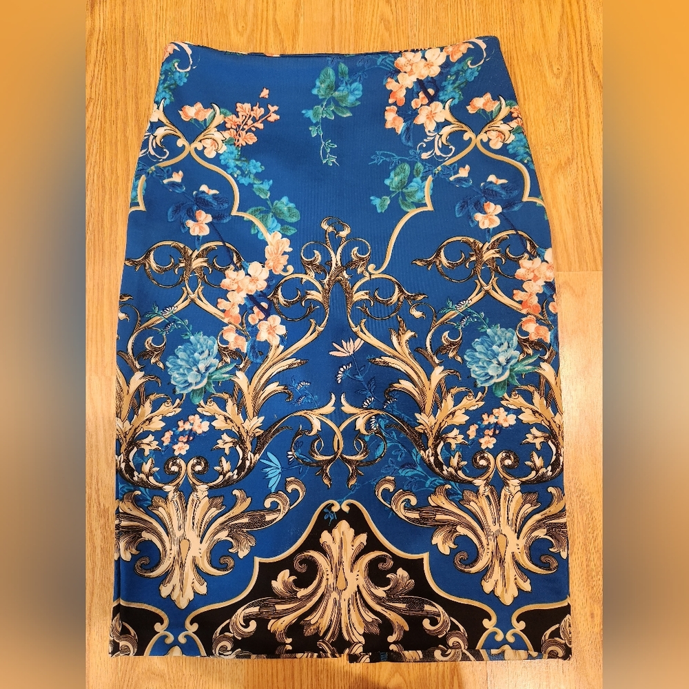 New York & Company Blue Midi Pencil Skirt Like New Size 6